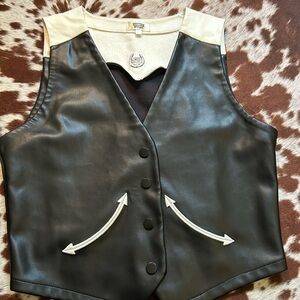 Black and Cream Leather Vest western gringa Size LG